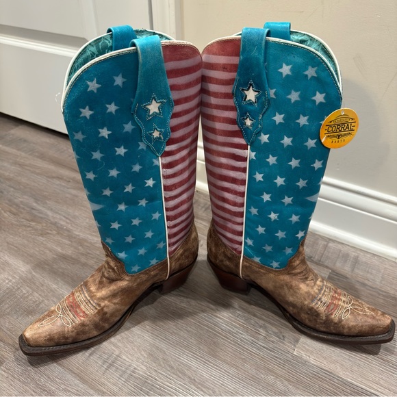 Corral Boots Stars and Stripes Western Fringe Cowboy Boots - Picture 5 of 10